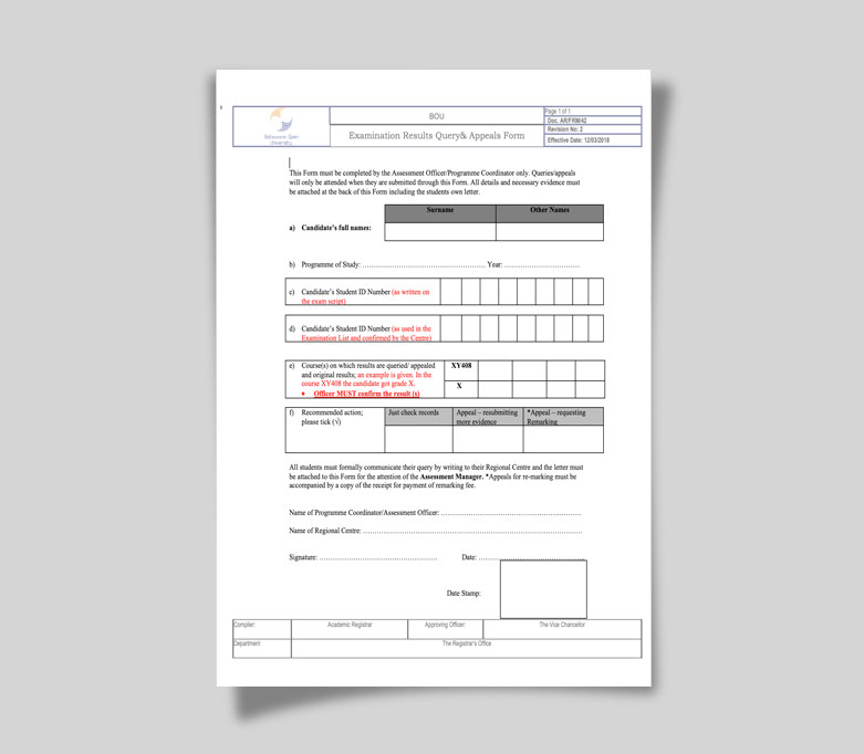 Examination Query Form