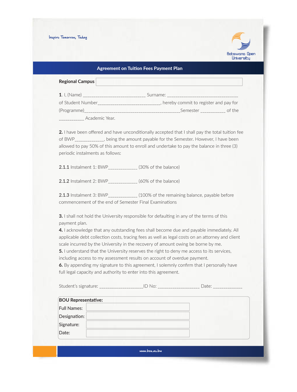 Flexible Tuition Fees Payment Plan Agreement Form